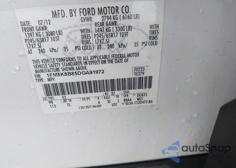 2013 Ford Explorer from USA, damaged, VIN 1FM5K8B85DGA91972
